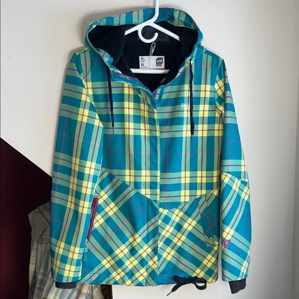 Women’s Orage‎ Teal and Yellow Plaid Raincoat M